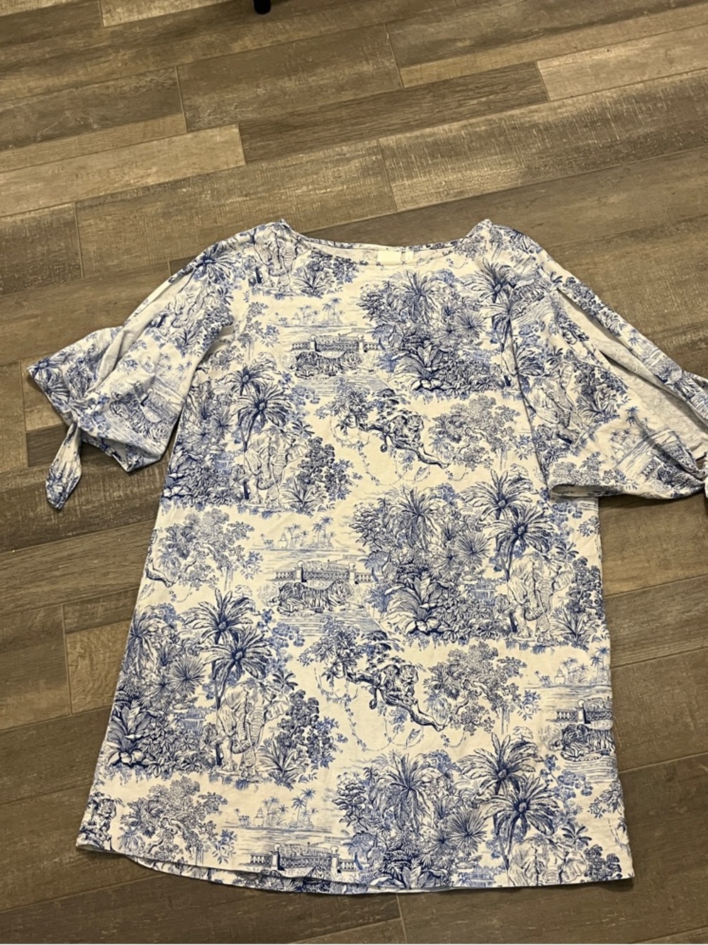 H&M Blue and White Linen-Blend Tunic Summer Dress